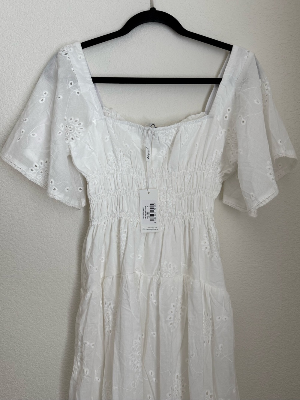 Petal + Pup | White Eyelet Smocked Whimsical Midi Dress - Picture 4 of 8